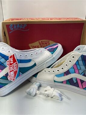 Custom Painted Vans Sk8-Hi High Top Shoes Geometric Stained Glass Art NIB NEW